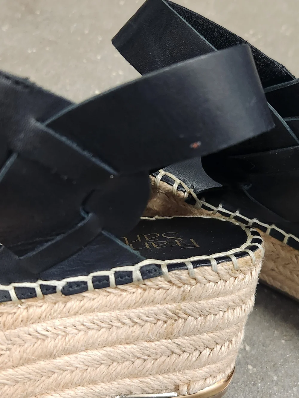 Franco Sarto Black Leather Espadrille Platform Wedge Sandals Size 9M